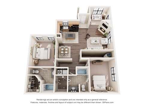 Floor plan for 2 beds, 2 baths, 1335 sqft